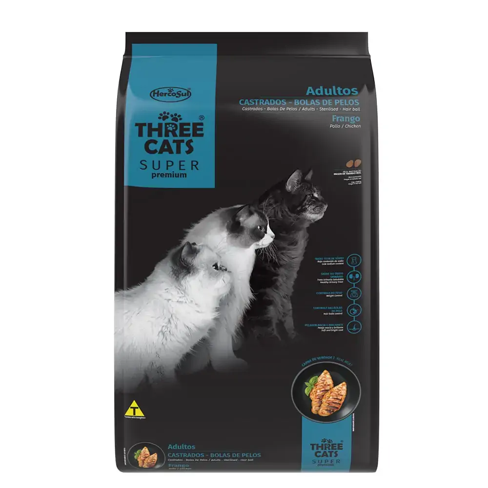 Three Cats Sp Bola Pelo Castrado Frango 10,1kg