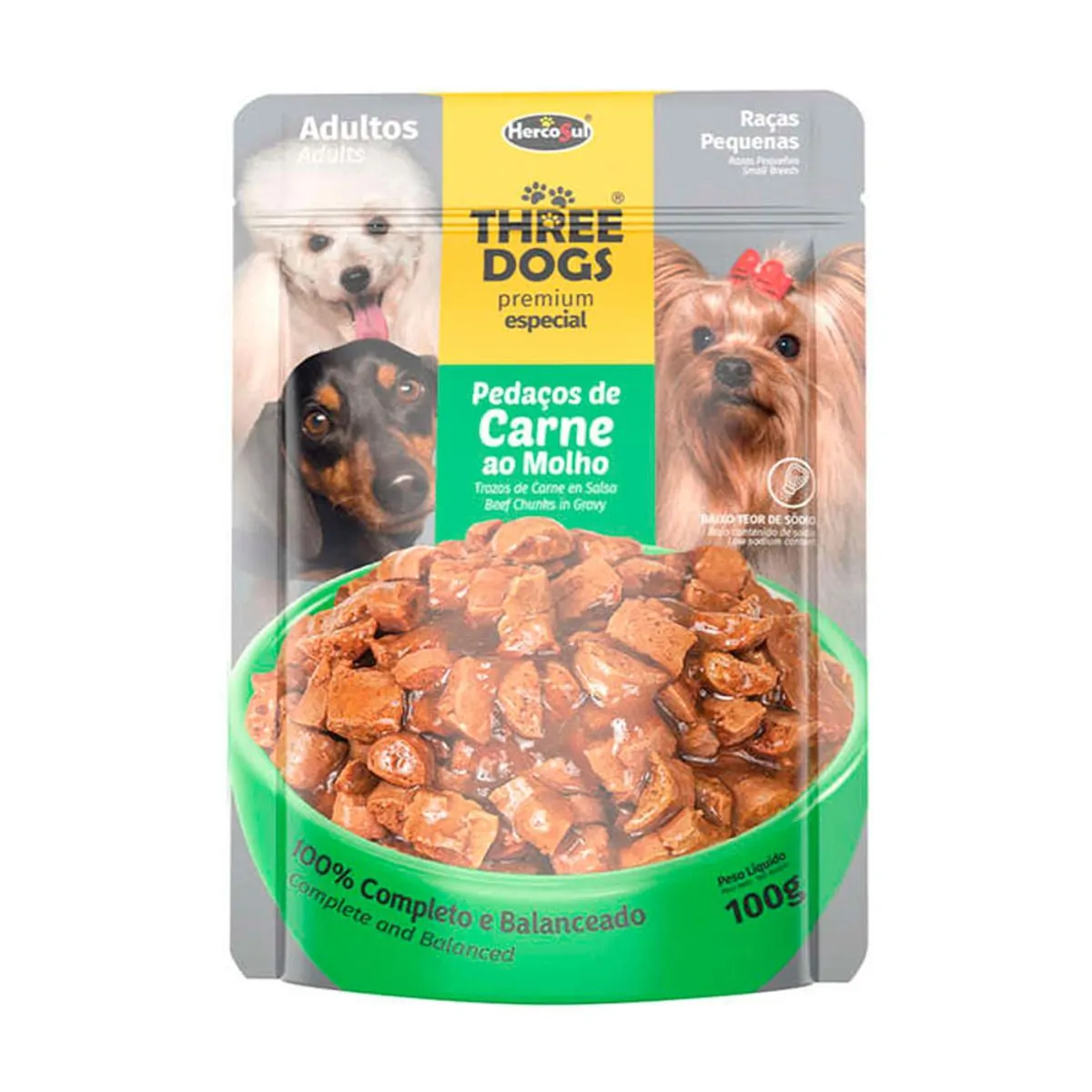 Three Dogs Carne Ao Molho Adulto Racas Pequenas 100g