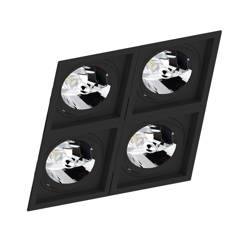 Spot Quadruplo Embutir Quadrado Recuado Preto Para Ar111 Gu10