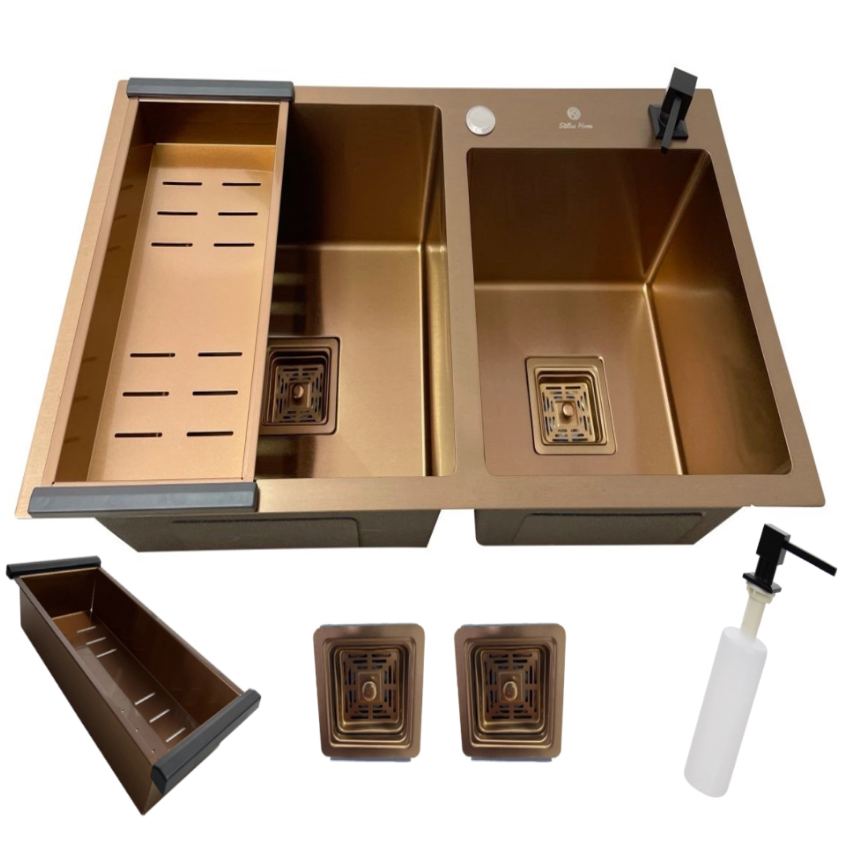 Cuba Gourmet Dupla Quadrada Aço Inox 304 Rosê 78x43cm