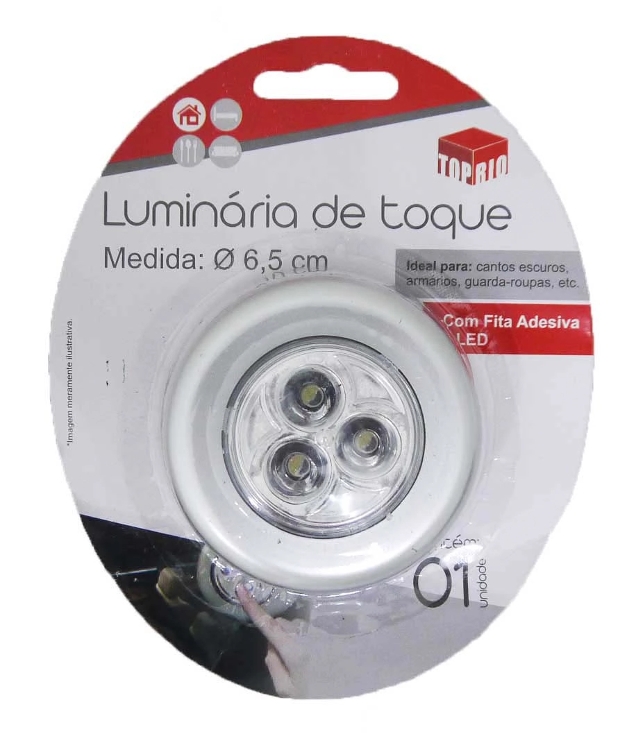 Luminária Redonda De Toque Auto Adesiva Com 3 Leds