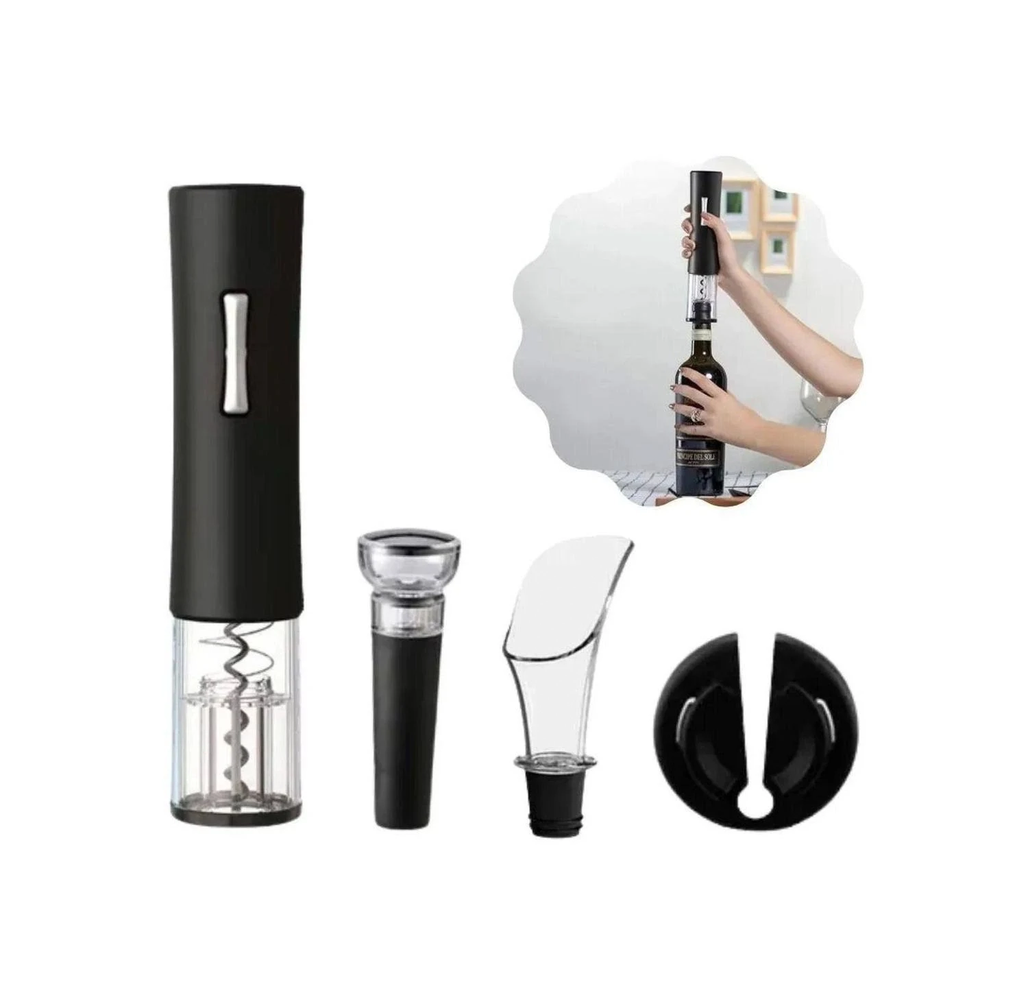 Kit Abridor Eletrico De Garrafa De Vinho Preto Unico