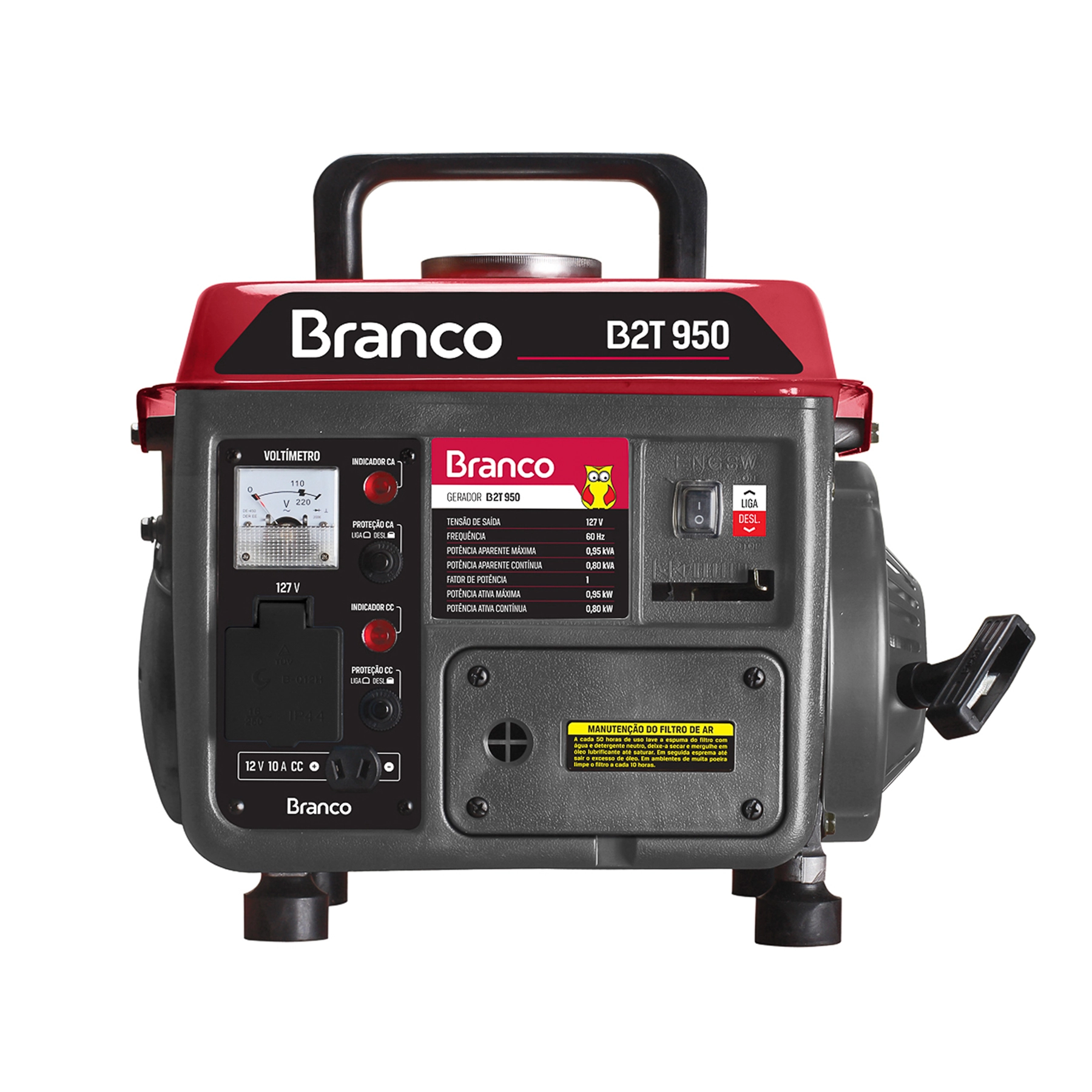 Gerador de Energia a Gasolina Portátil 0,95 Kva 127V (110V) B2T-950 Branco
