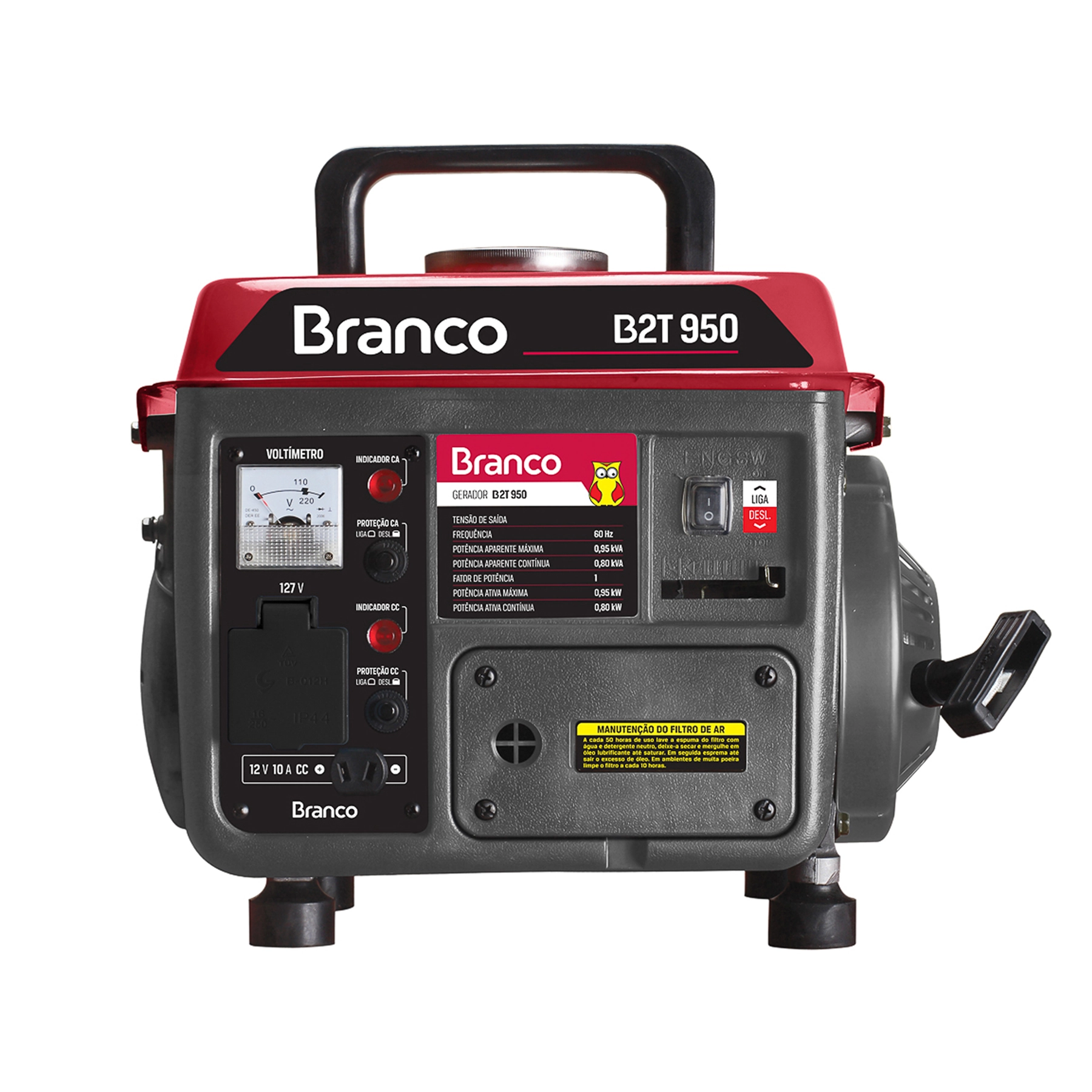 Gerador de Energia a Gasolina Portátil 0,95 Kva 220V B2T-950 Branco