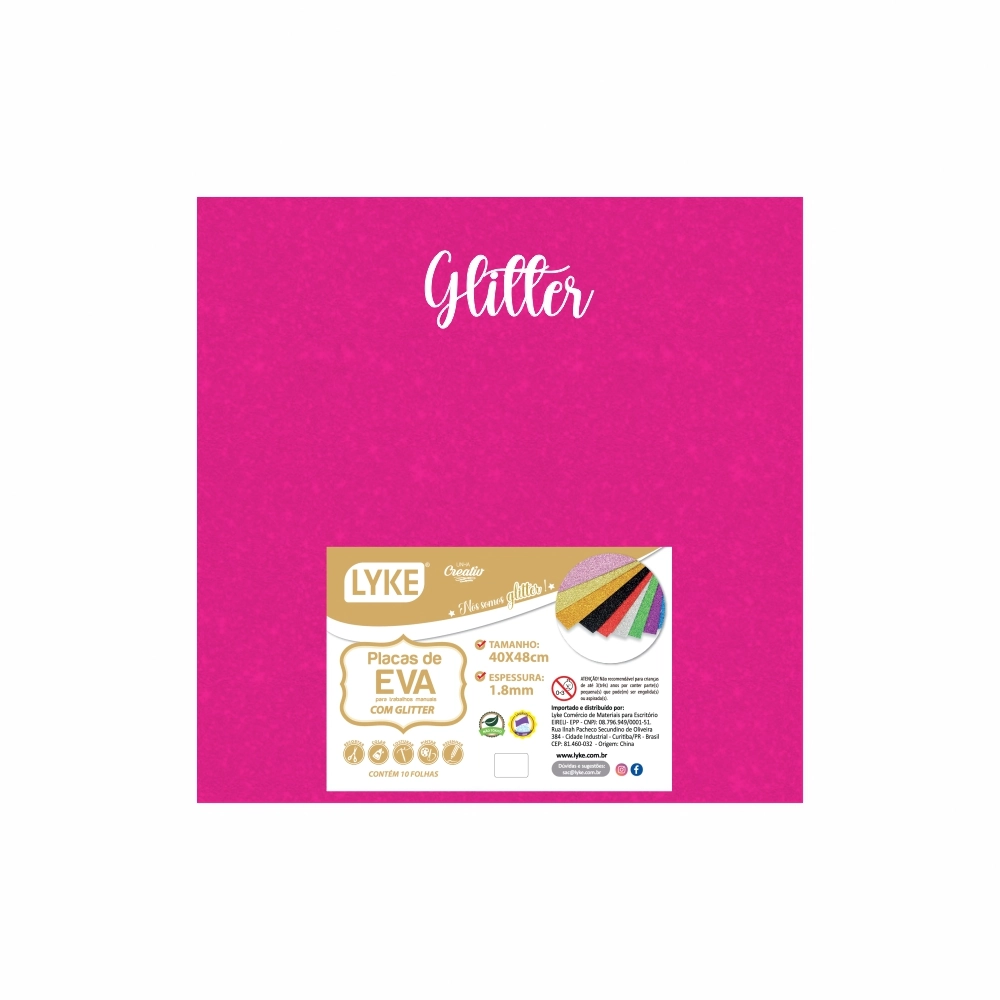 Placa Eva Glitter 40x48 Pink 1.8mm 103765 Lyke