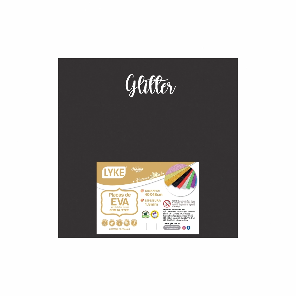 Placa Eva Glitter 40x48 Preto 1.8mm 103775 Lyke