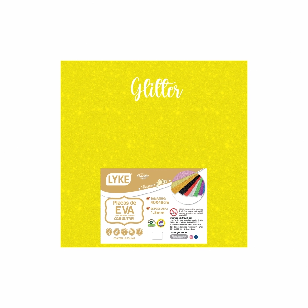 Placa Eva Glitter 40x48 Amarelo 1.8mm 103763 Lyke