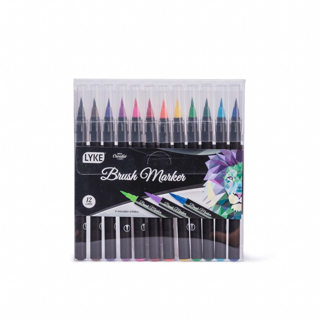 Marcador Brush 12 Cores Ponta Pincel Le102 635 Lyke