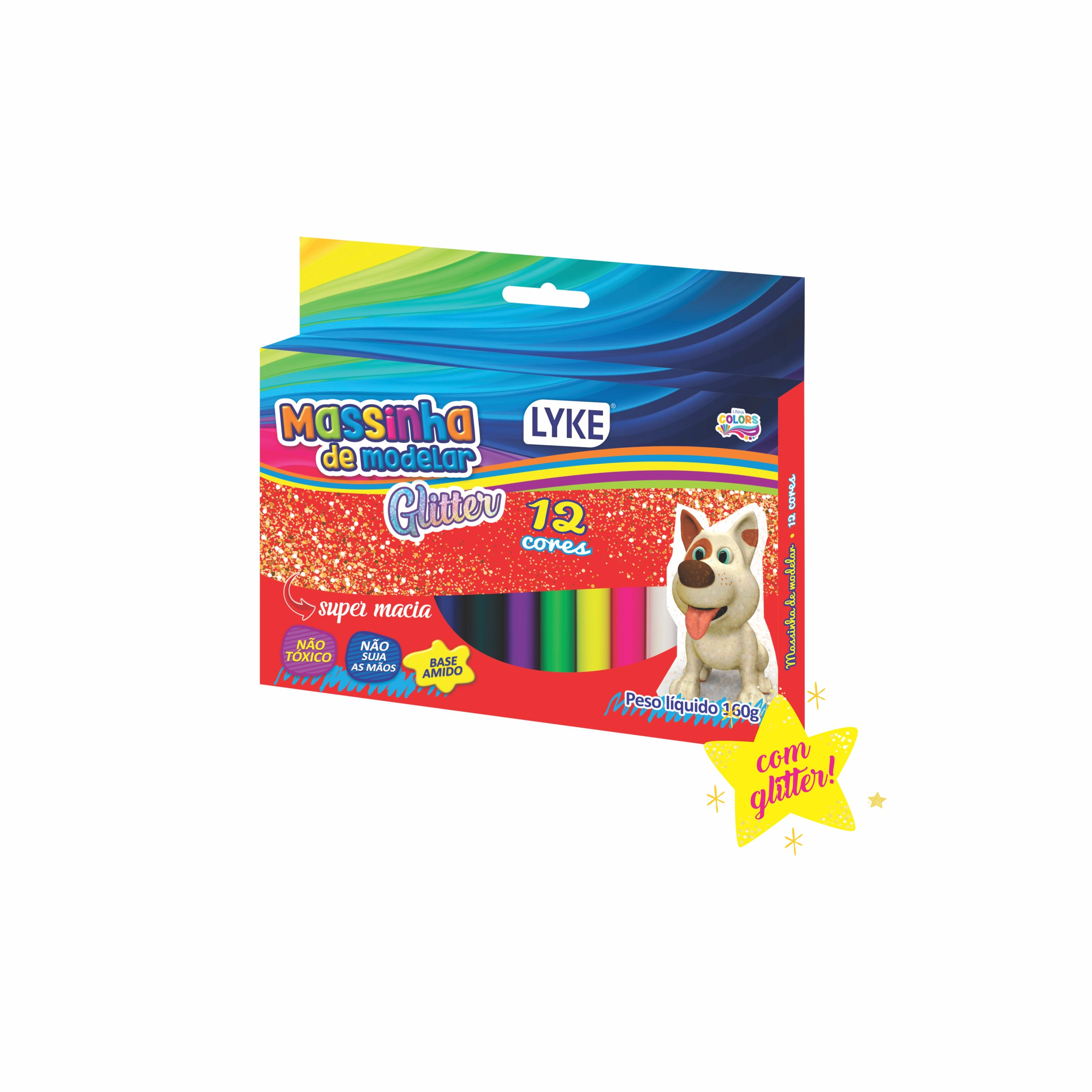 Massa Modelar 12 Cores Glitter 160g Le102 847 Lyke