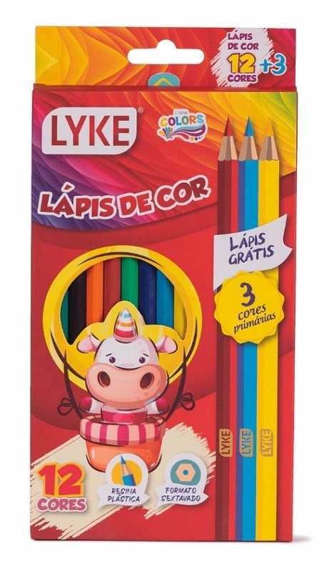 Kit Escolar Lapis 12 Cores 3 Cores Resina Plast Le102 087 Lyke