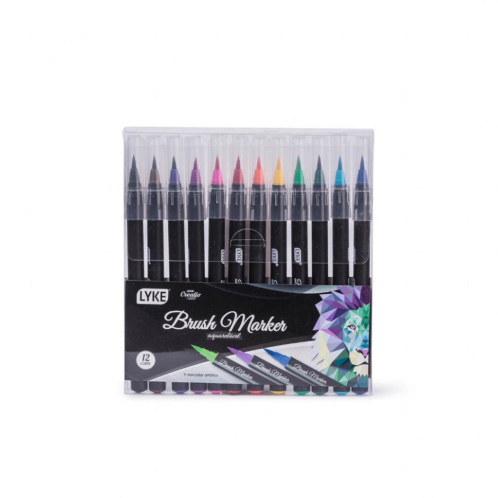 Marcador Brush 12 Cores Ponta Pincel Aquarelavel Lc101 634 Lyke