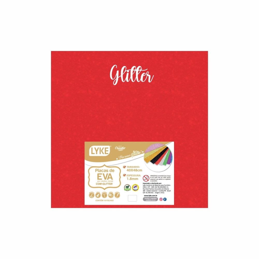 Placa Eva Glitter 40x48 Vermelho 1.8mm 103767 Lyke