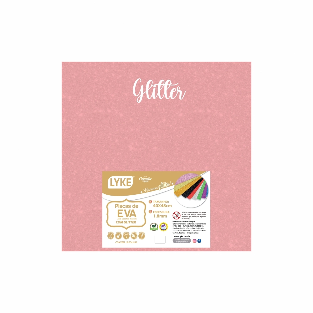 Placa Eva Glitter 40x48 Rosa Claro 1.8mm 103764 Lyke