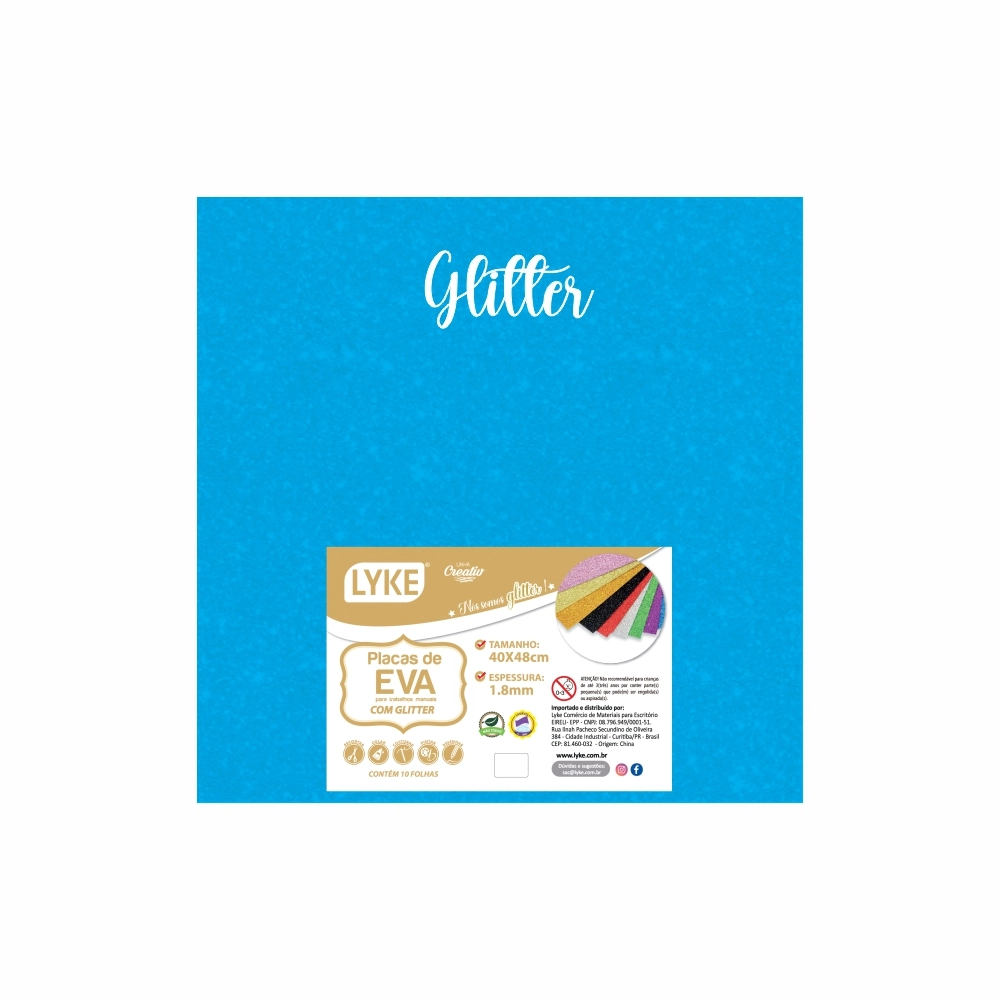 Placa Eva Glitter 40x48 Azul Turquesa 1.8mm 103768 Lyke