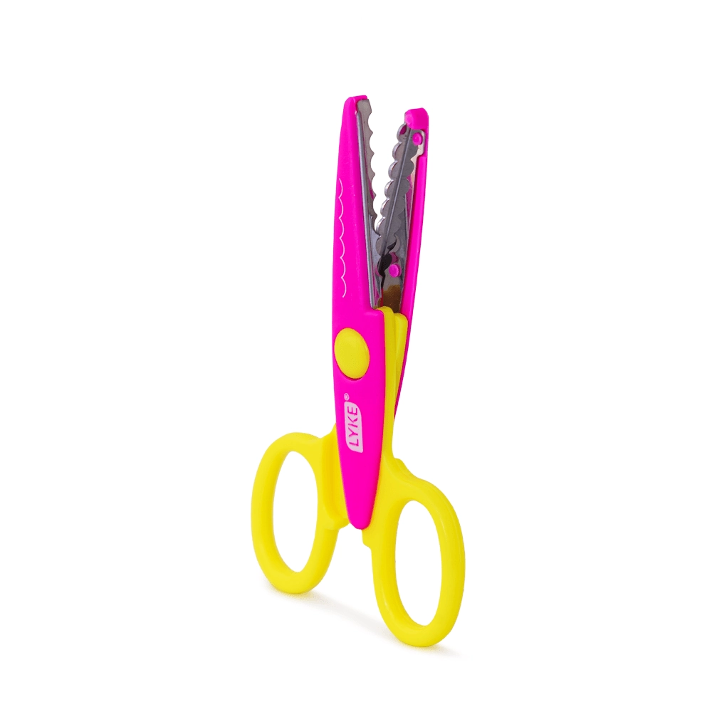 Tesoura Escolar Zigzag 14cm Rosa Amarelo 102196 Lyke