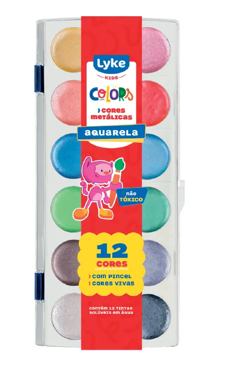 Aquarela 12 Cores Metalica Pincel 102642 Lyke