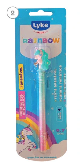 Caneta Esferografica Gel Apagavel Pingente Unicornio Blister 0.7mm 10