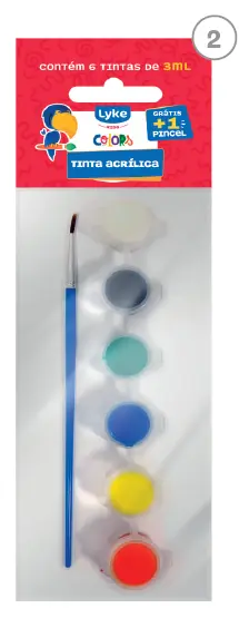 Tinta Acrilica 6 Cores 3ml Pincel Blister 102876 Lyke