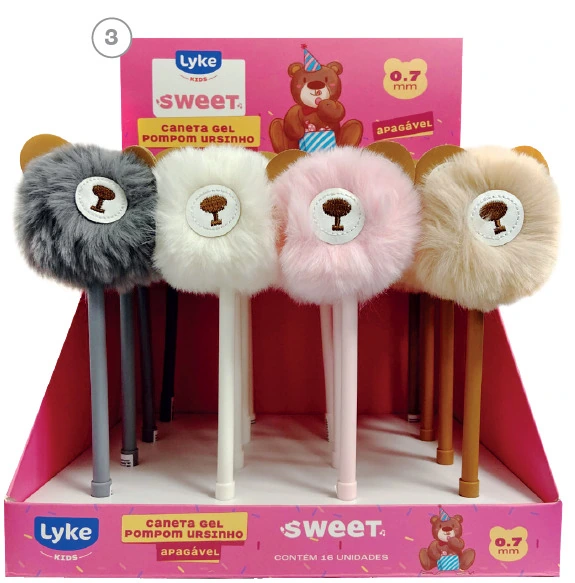 Caneta Esferografica Gel Apagavel Pompom Urso 0.7mm 105836 Lyke