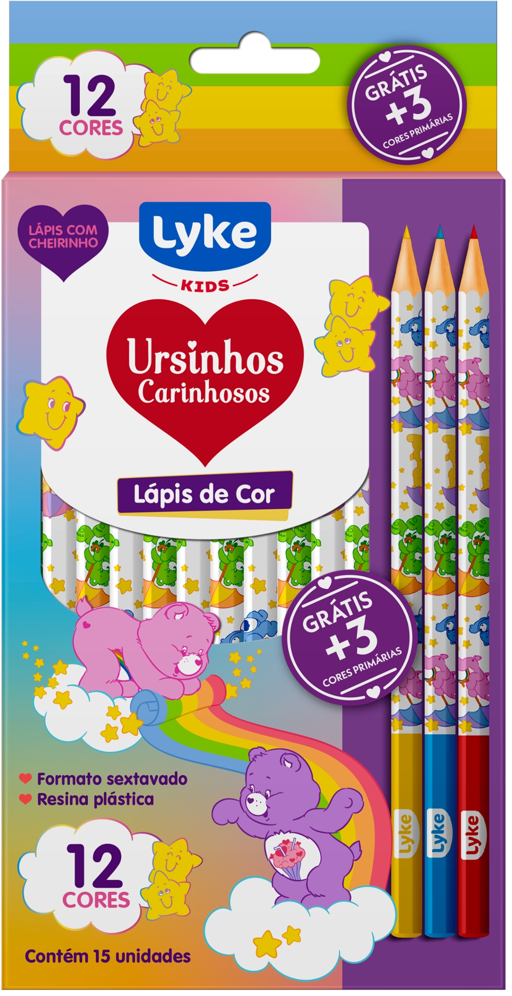 Lapis Cor Resina 12 Cores 3 Ursinhos Carinhosos 400107 Lyke