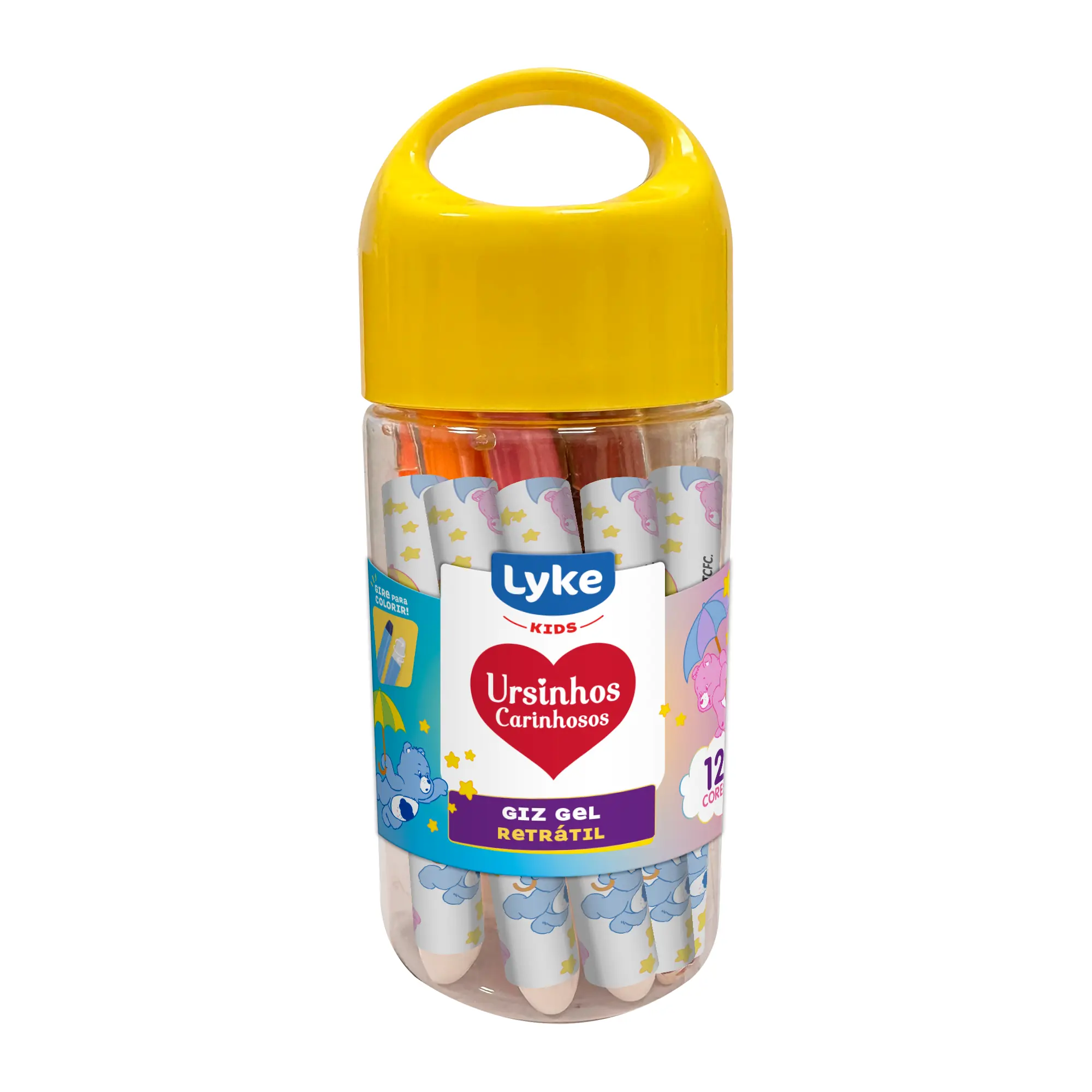 Giz Gel Retratil 12 Cores Ursinhos Carinhoso 400119 Lyke