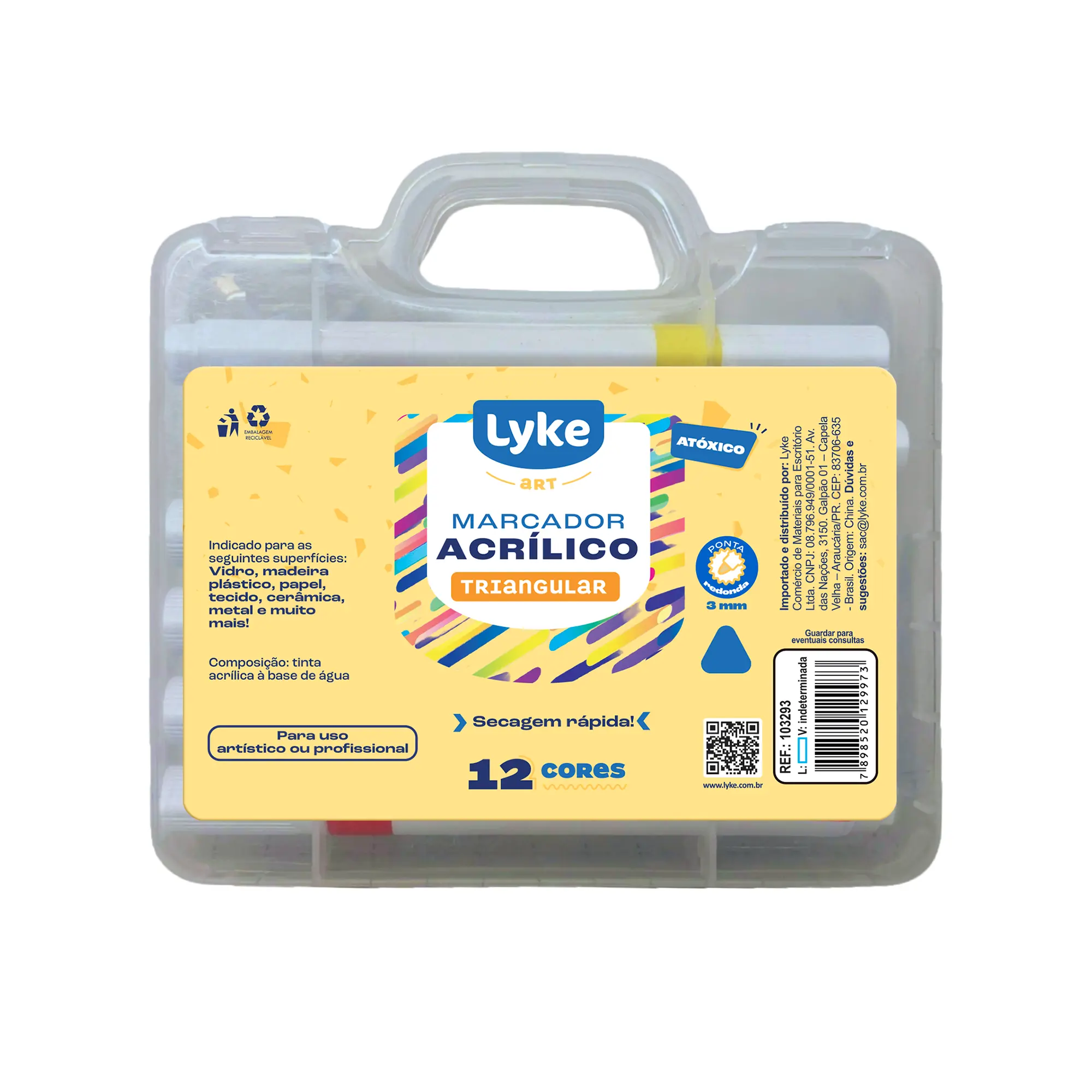 Maleta Marcador Acrilico 12 Cores 103293 Lyke