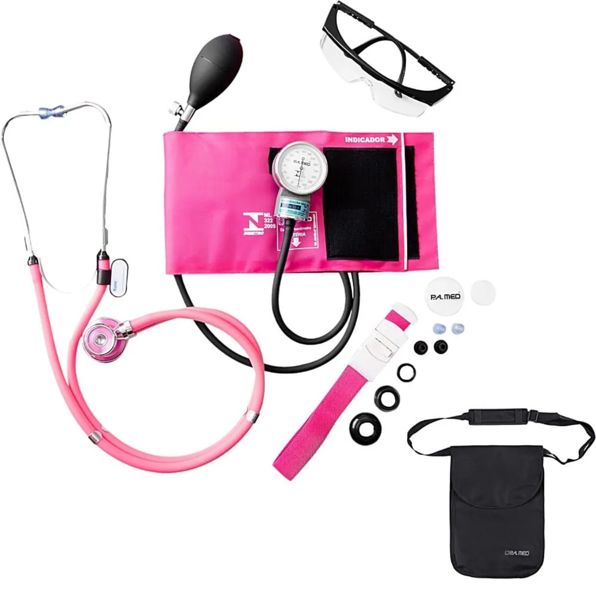 Kit Acadêmico KPA251 P.A. MED - Rosa Com Bolsa Ergonômica Preta