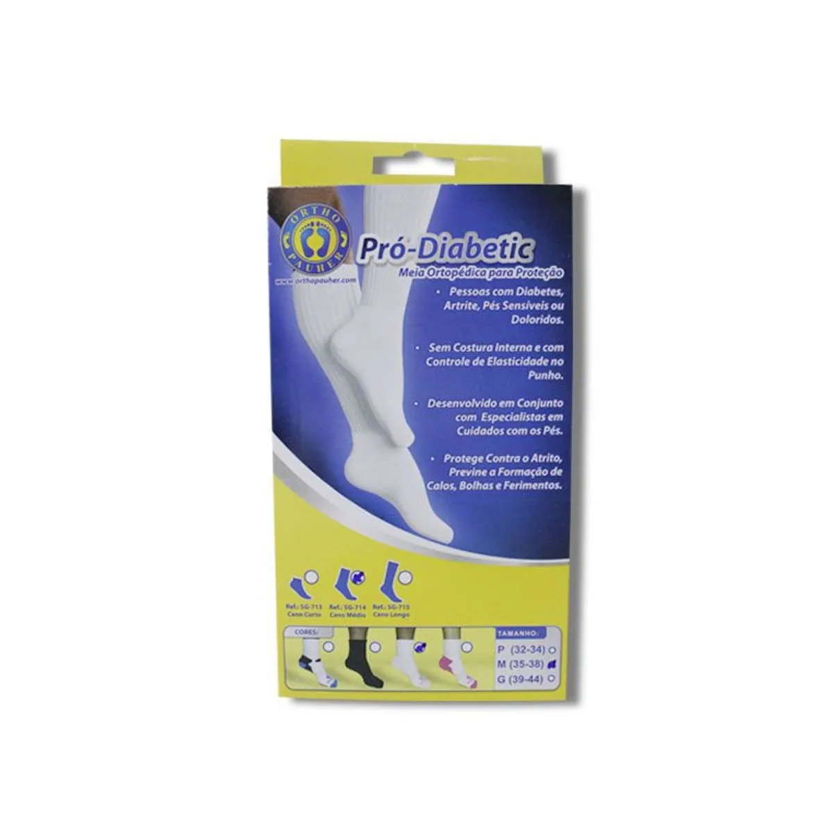 SG714 - Meia Ortopédica Pró-Diabetic Cano Médio - Cor: Branca           Tam: G
