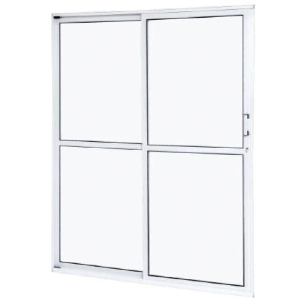 Porta De Aluminio Balcão 210x160cm 2 Folhas Com Vidro Liso E Batente 7,9cm Cristal Ramassol Branco