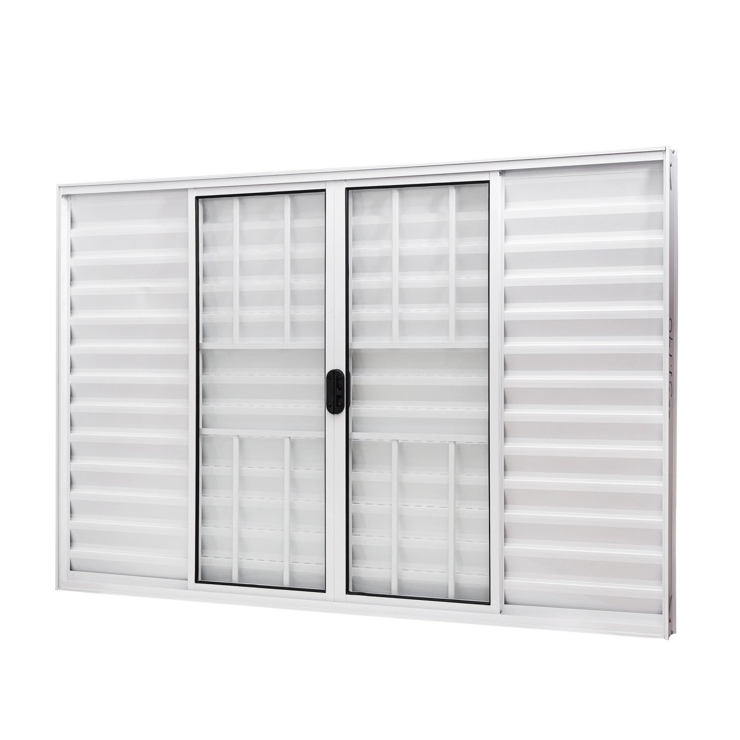 Janela De Alumínio Veneziana 100x150cm 6 Folhas Com Grade E Vidro Liso Slim Modular Ramassol Branco