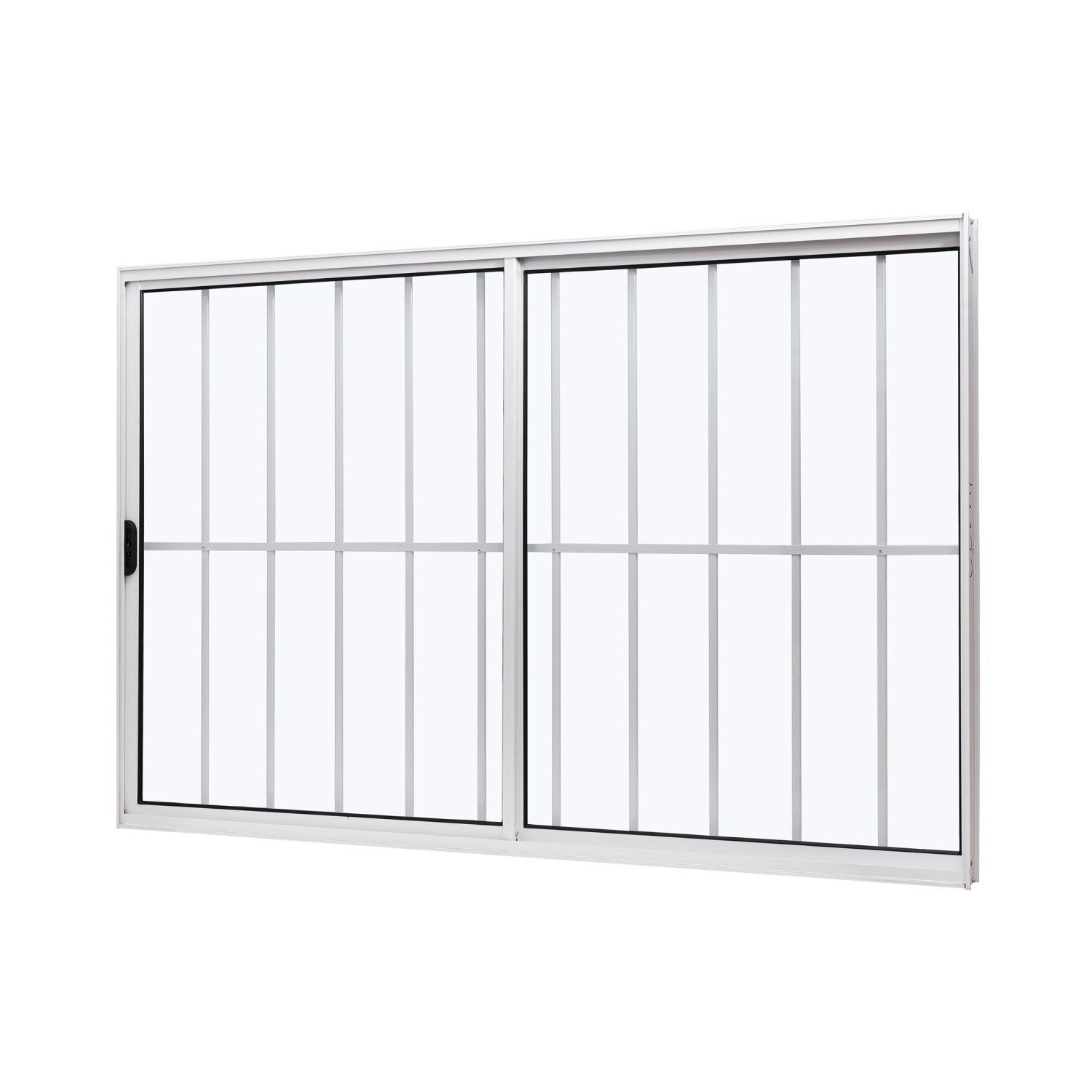 Janela De Alumínio De Correr 100x100cm 2 Folhas Com Grade E Vidro Liso Slim Modular Ramassol Branco