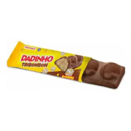 Wafer Recheio Amendoim Cobertura Chocolate Ao Leite Dadinho Tribombom Caixa 600g 20 Unidades