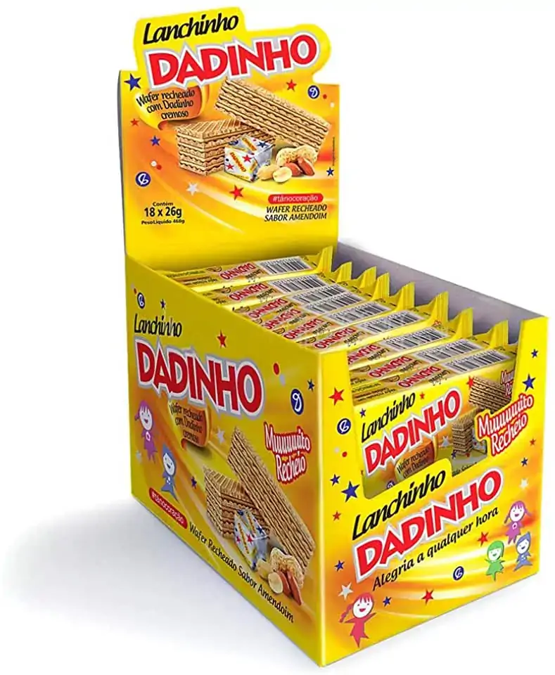 Wafer Recheio Amendoim Dadinho Lanchinho Caixa 468g 18 Unidades
