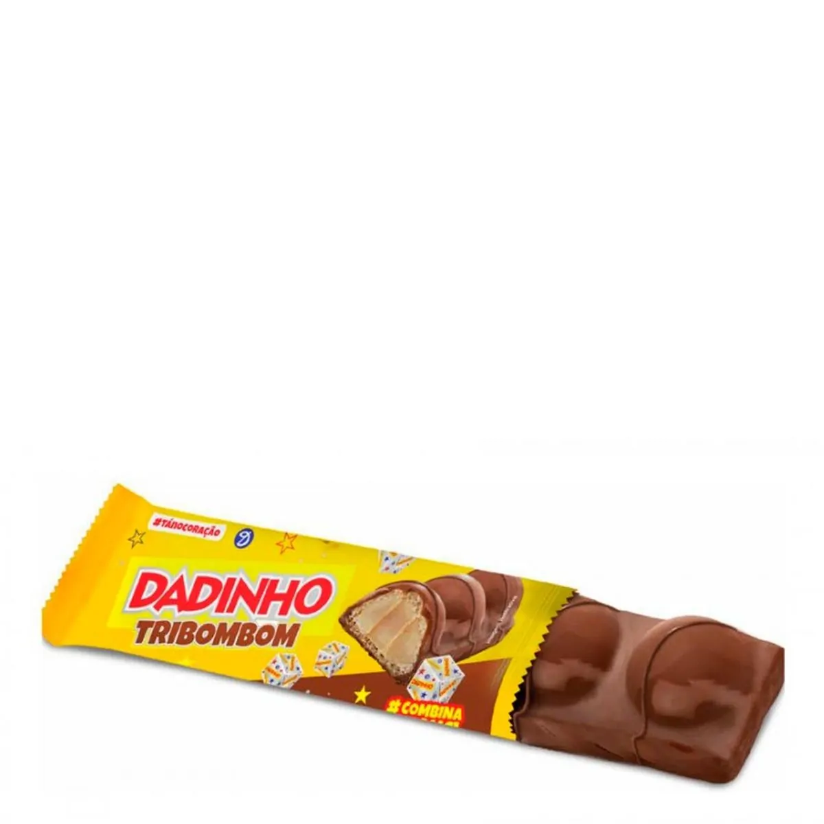 Wafer Recheio Amendoim Cobertura Chocolate Ao Leite Dadinho Tribombom Caixa 450g 15 Unidades