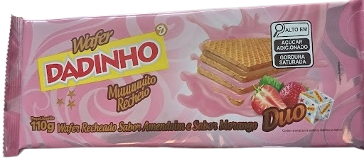 Biscoito Wafer Recheio Amendoim E Morango Dadinho Duo Pacote 110g