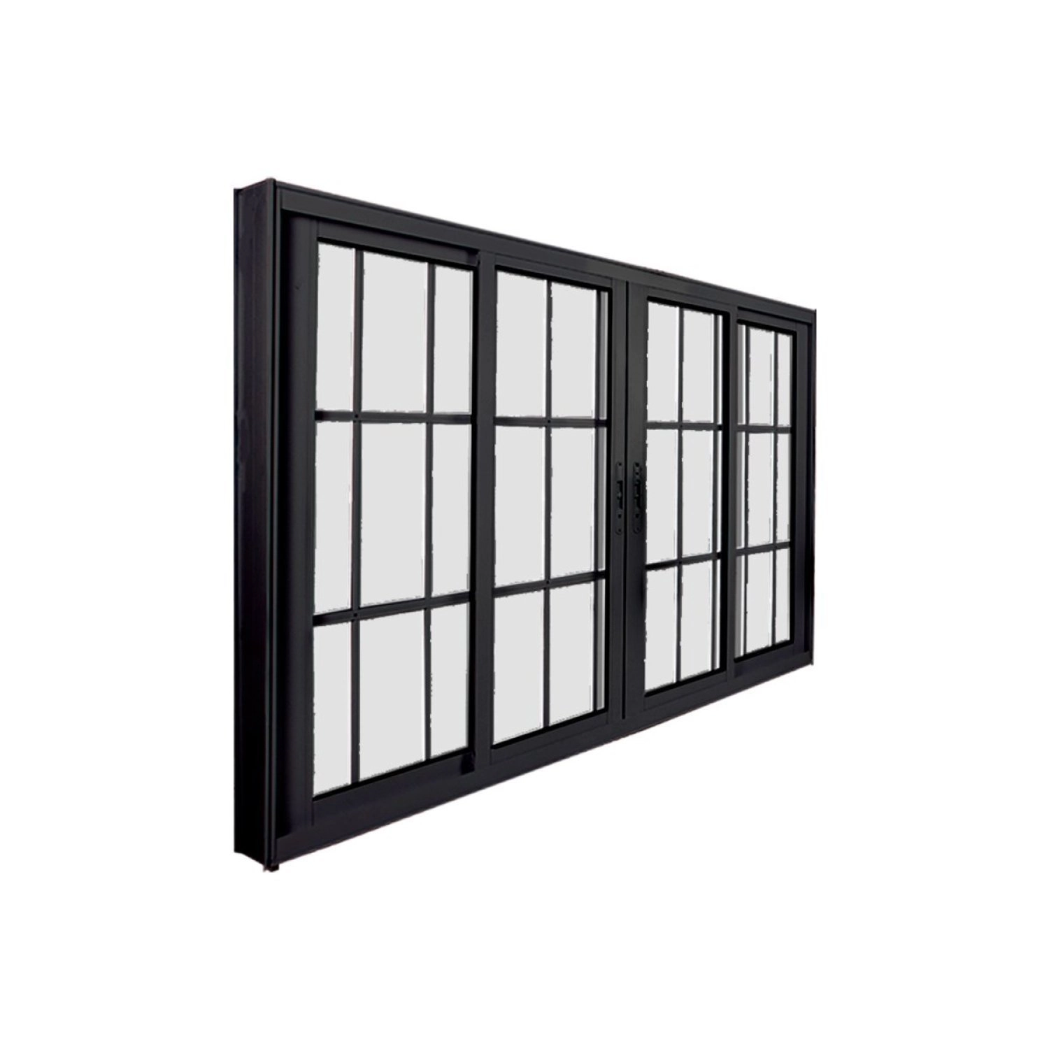Janela De Correr Abertura Central 4 Folhas Com Grade Vidro Liso 100x150cm Premium Esquadrias Preto