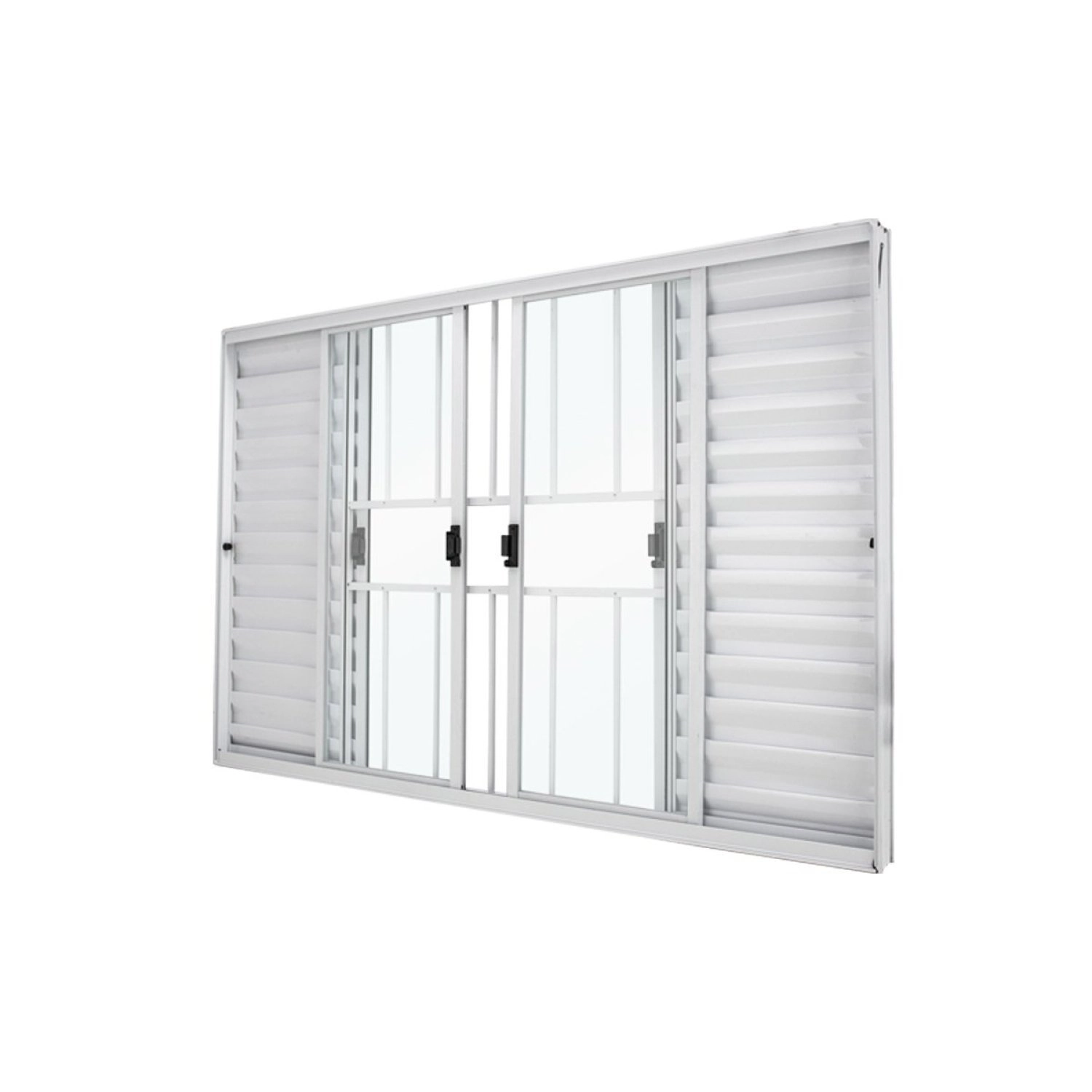 Janela Veneziana Abertura Central Exclusiva 6 Folhas Grade Vidro Liso 100x150cm Crv Portas E Janelas Branco