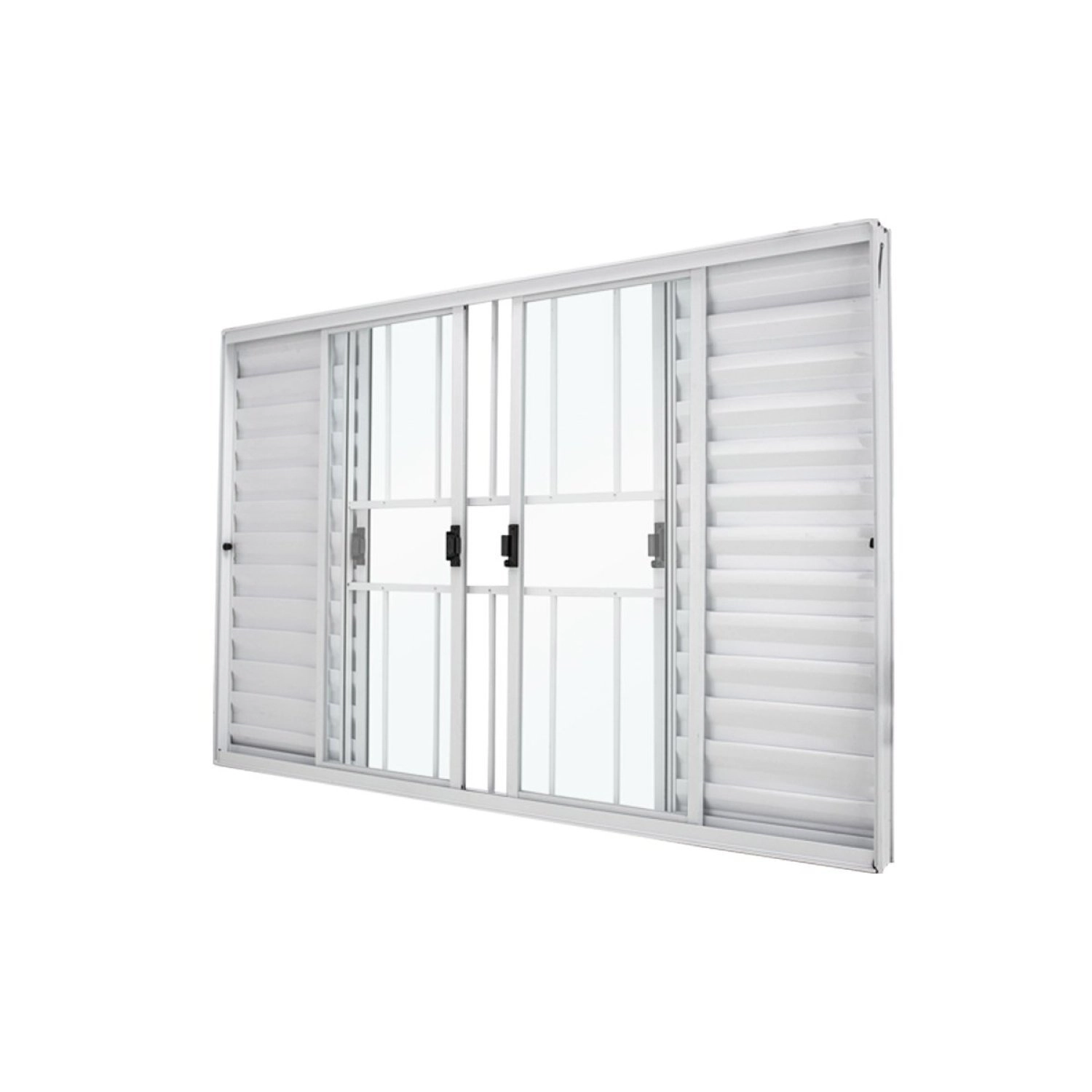 Janela Veneziana Abertura Central Exclusiva 6 Folhas Grade Vidro Liso 100x200cm Crv Portas E Janelas Branco
