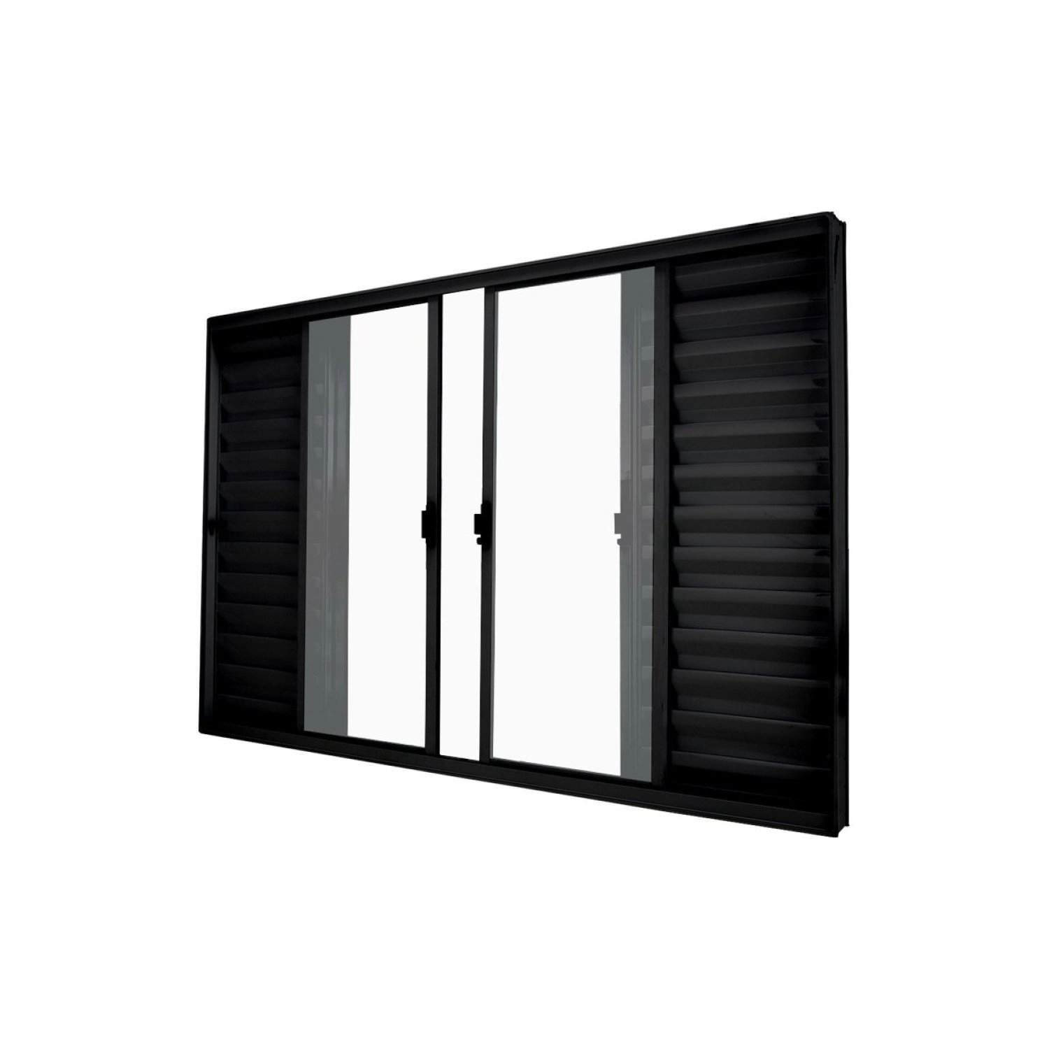 Janela Veneziana Abertura Central Exclusiva 6 Folhas Vidro Liso 100x100cm Crv Portas E Janelas Preto