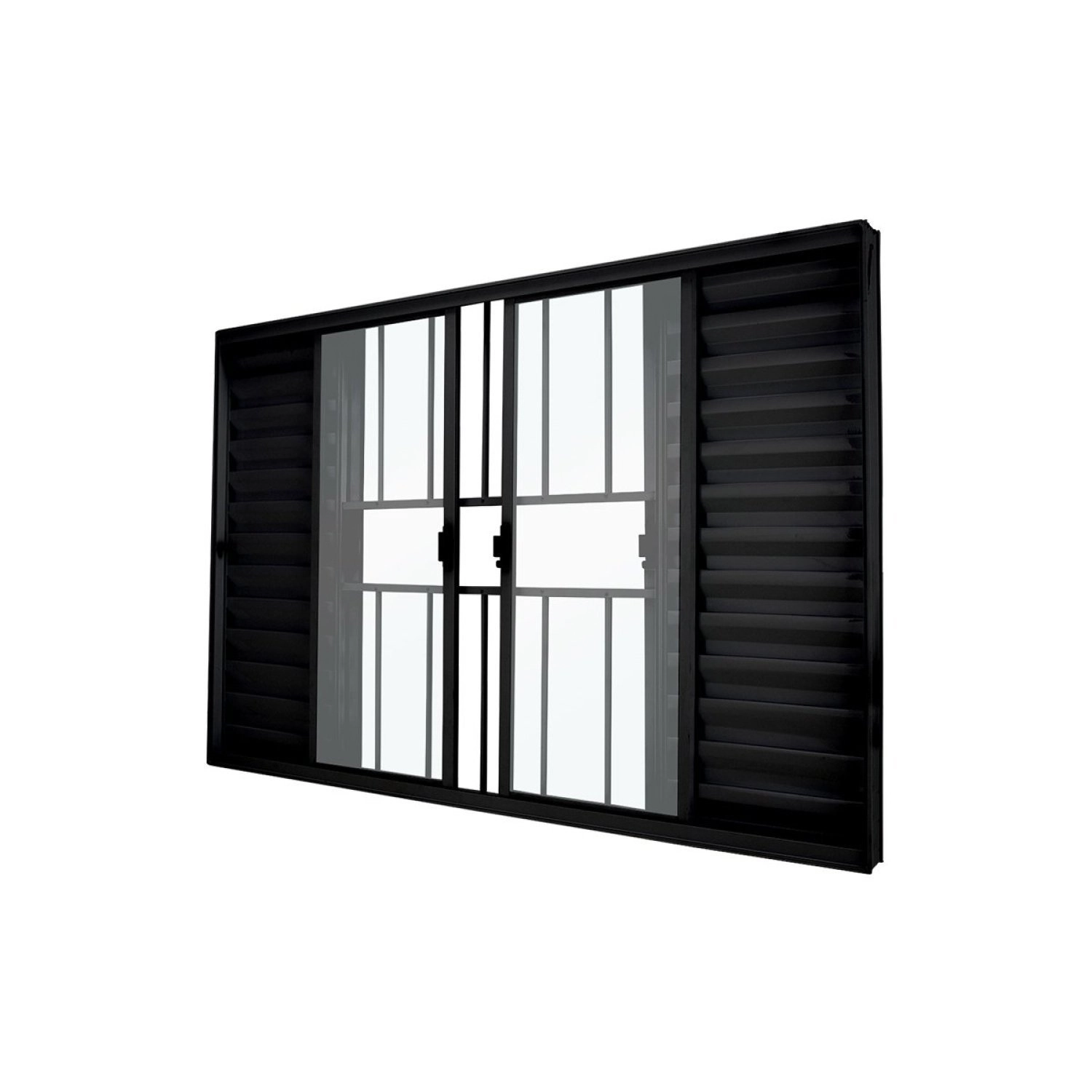 Janela Veneziana Abertura Central Exclusiva 6 Folhas Grade Vidro Liso 100x120cm Crv Portas E Janelas Preto