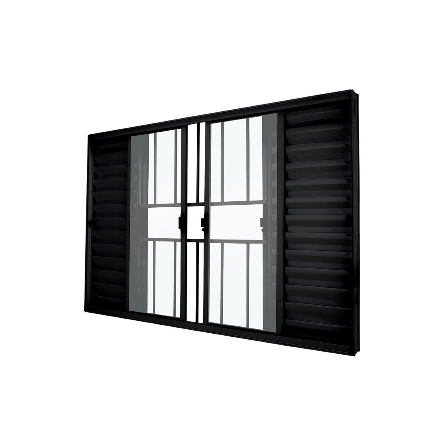 Janela Veneziana Abertura Central Exclusiva 6 Folhas Grade Vidro Liso 100x200cm Crv Portas E Janelas Preto