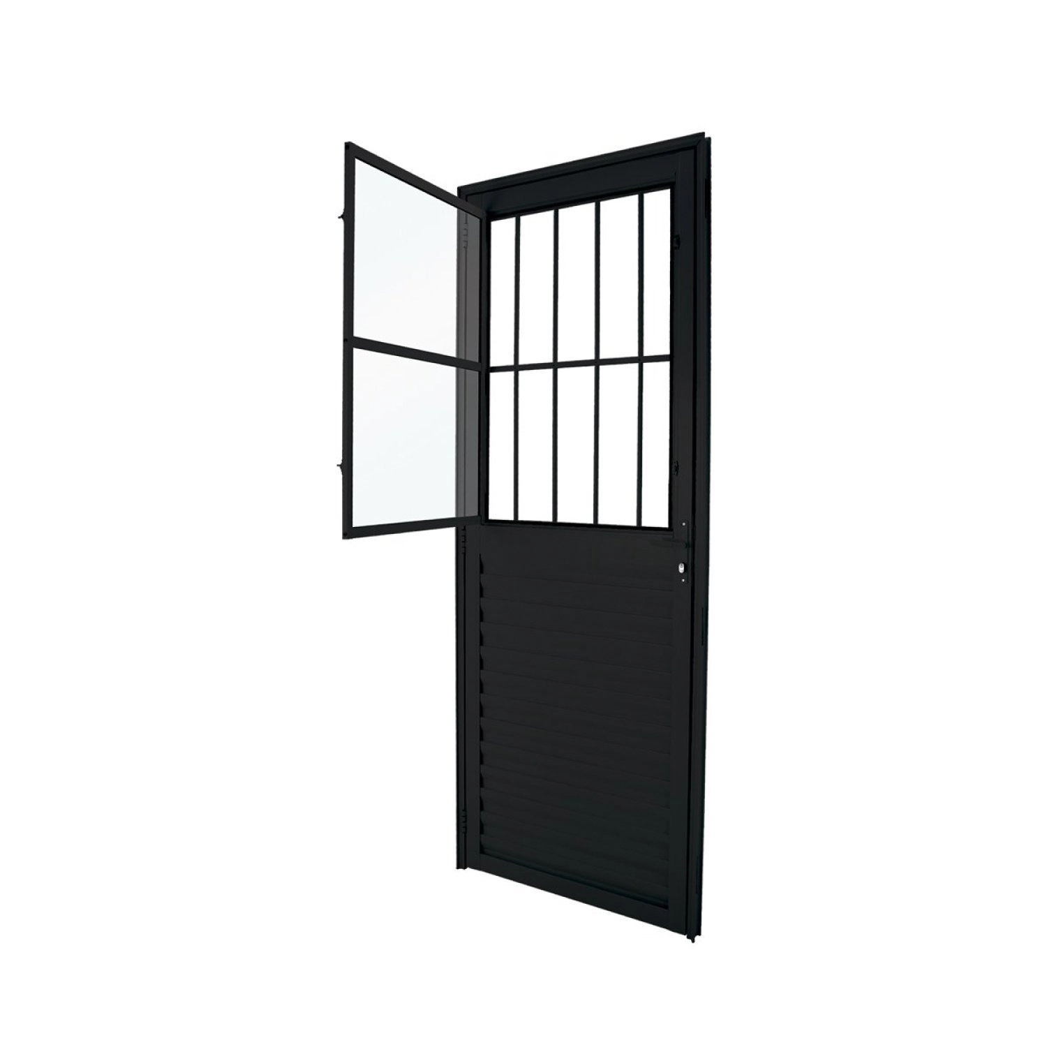 Porta Postigo Abertura Com Vidro Liso 210x80x3,7cm Abertura Direita Crv Esquadrias Preto