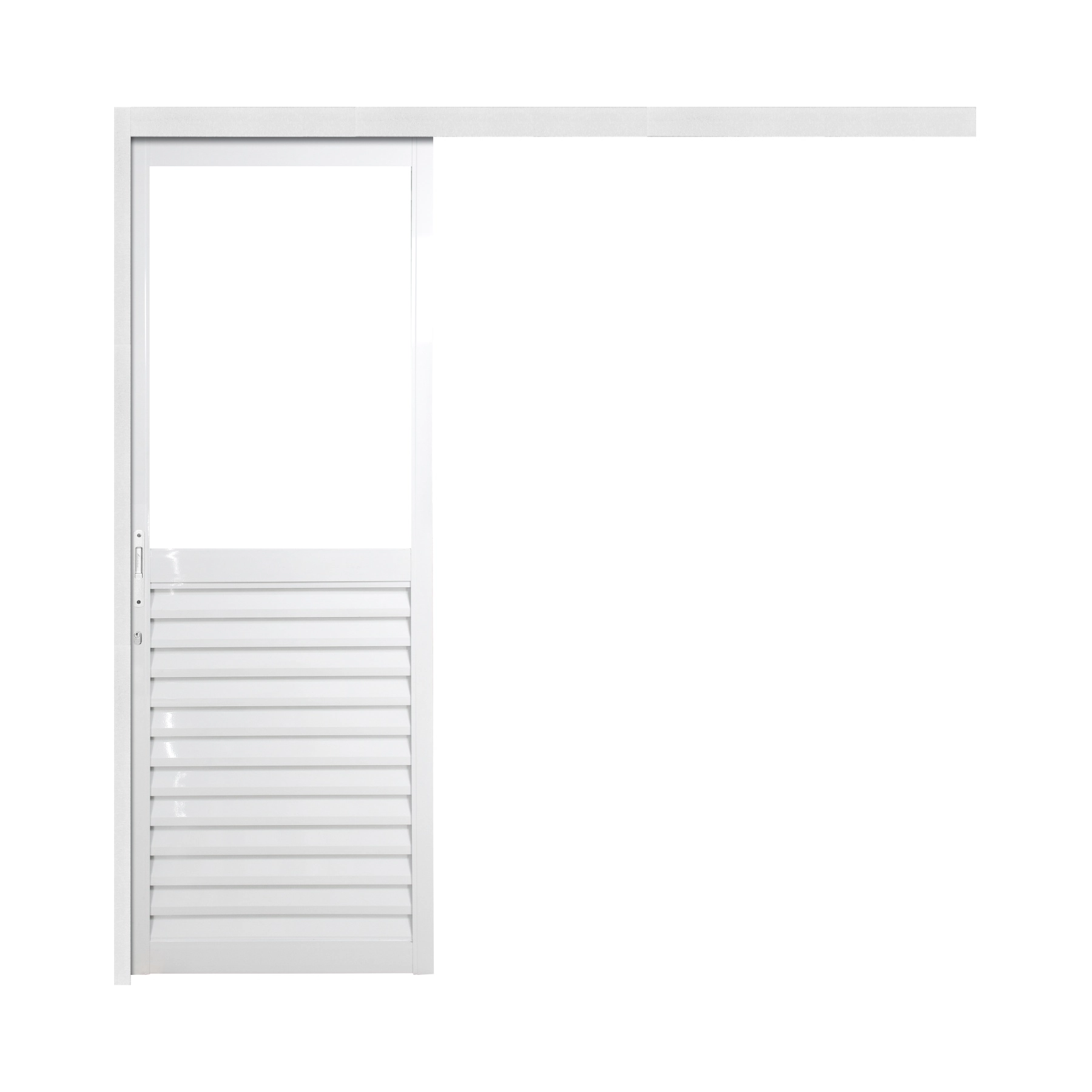 Porta de Correr Suspensa Veneziana de Alumínio Branco com Vidro Mini Boreal Lado Esquerdo 2,10x0,80m CRV