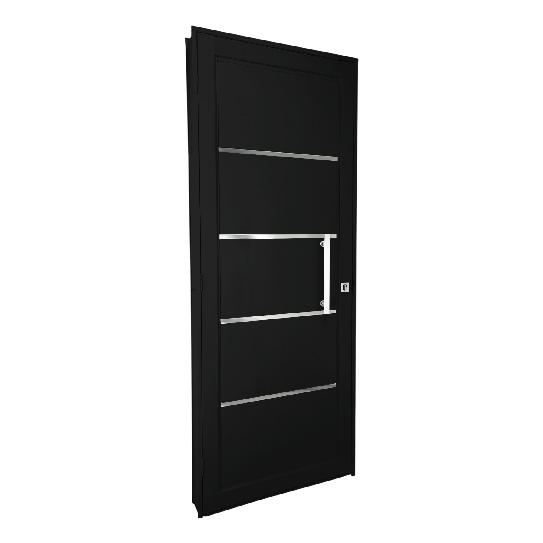 Kit Porta Alumínio de Giro Direito Preta 215x84cm Com Batente Standard Alumínio CRV