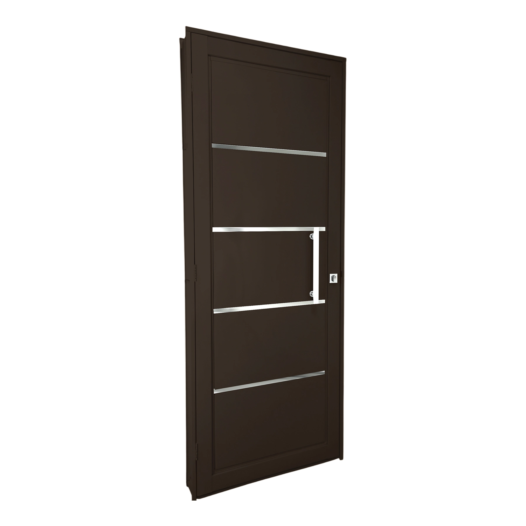 Kit Porta Alumínio de Giro Esquerdo Café 215x84cm Com Batente Standard Alumínio CRV