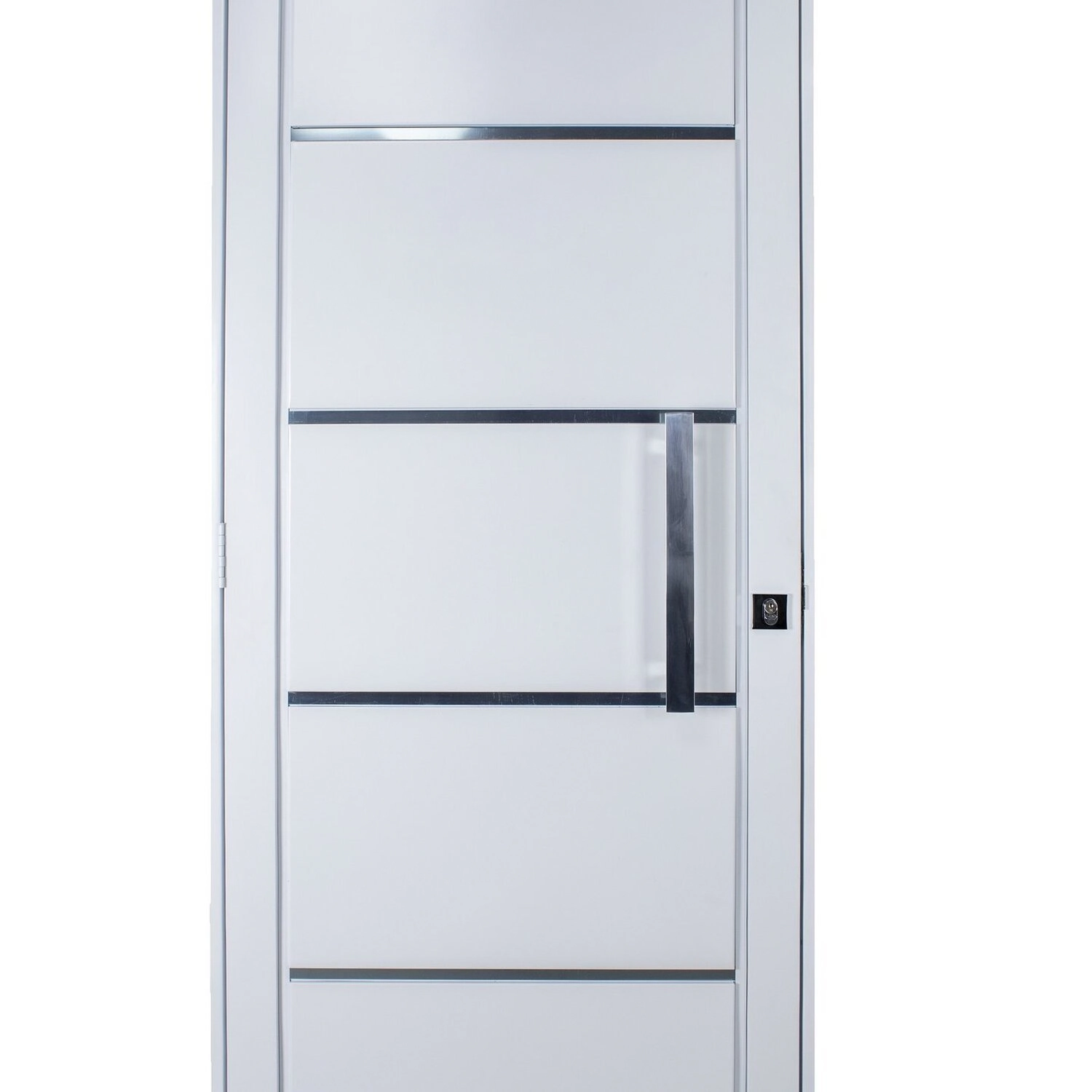 Porta De Aço Social Slim 215x84x12cm Com Puxador Pequeno Ideal Crv Esquadrias Abertura Esquerda Branco