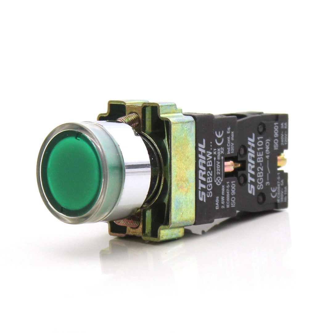 Botão De Pulso Luminoso Para Comando Na Metálico Strahl Verde