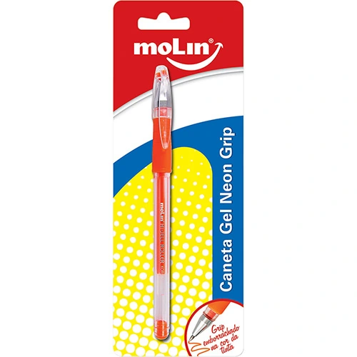 Caneta Gel Grip Neon Laranja Molin 1 Unidade