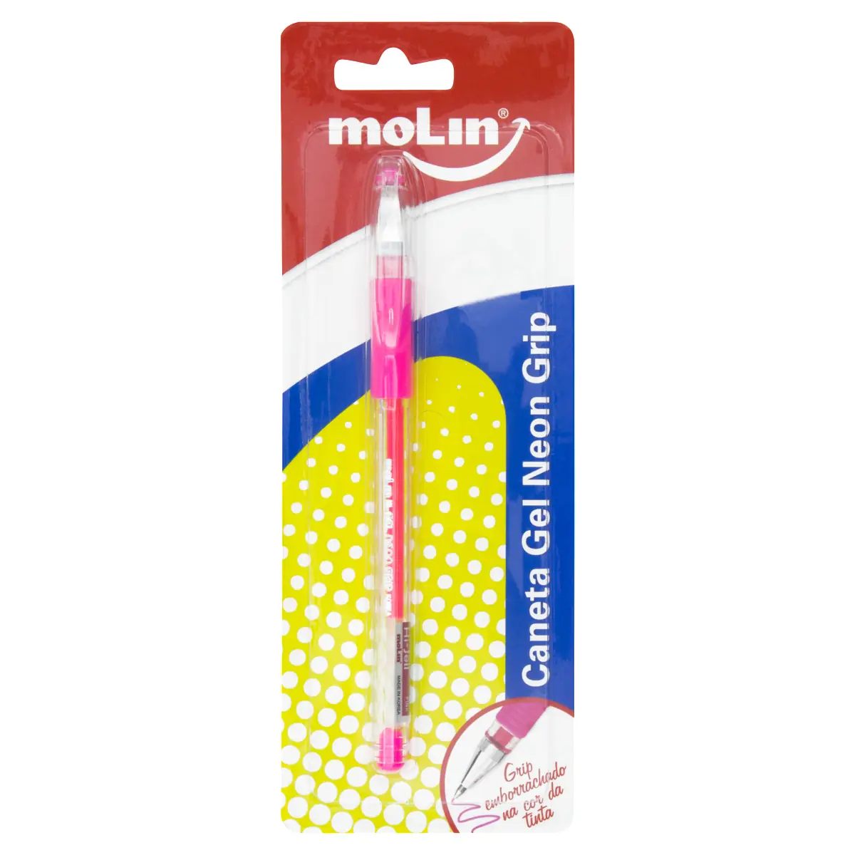 Caneta Gel Rosa 0,7mm Molin Neon Grip