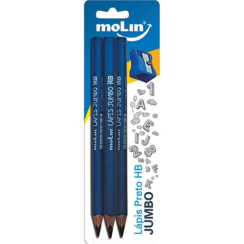 Lápis Preto Molin Jumbo 3 Unidades Apontador
